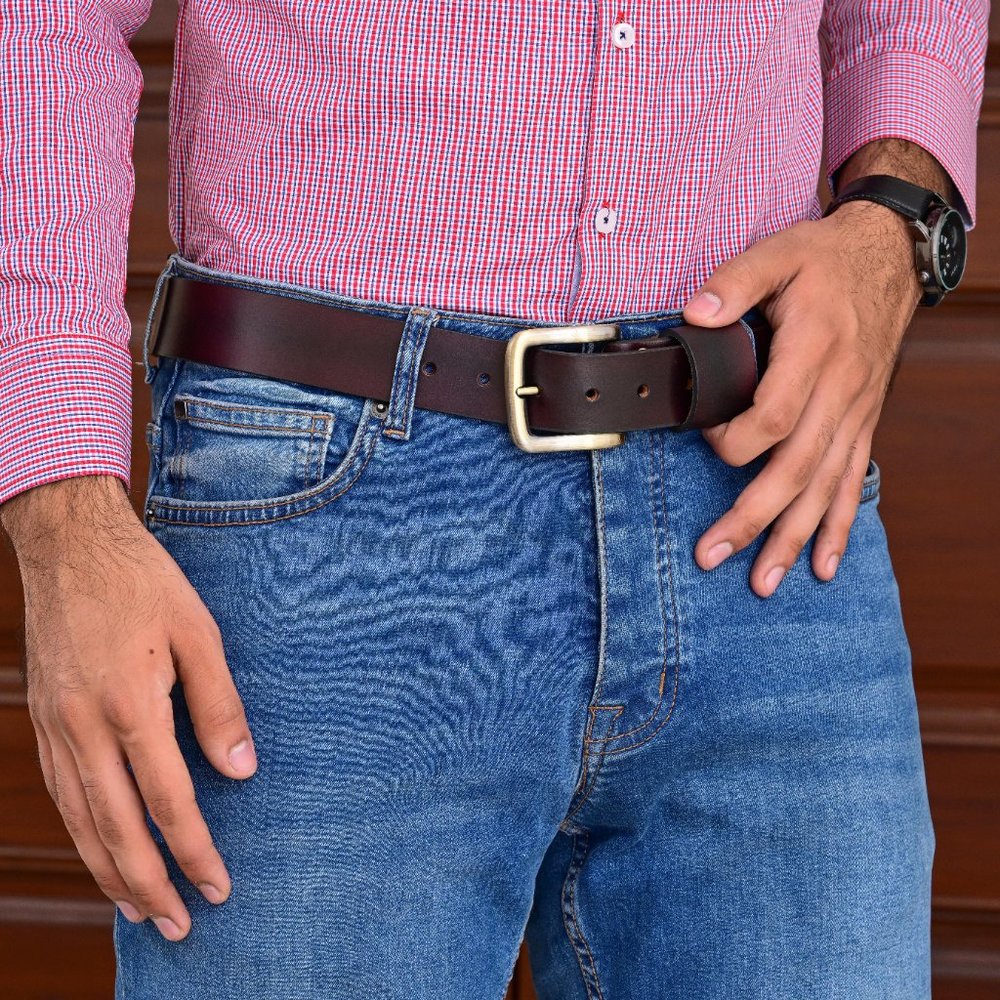 Men's Leather Belt - Antique Dark Maroon Handmade Belt- Free Personalization - Picture 10 of 15